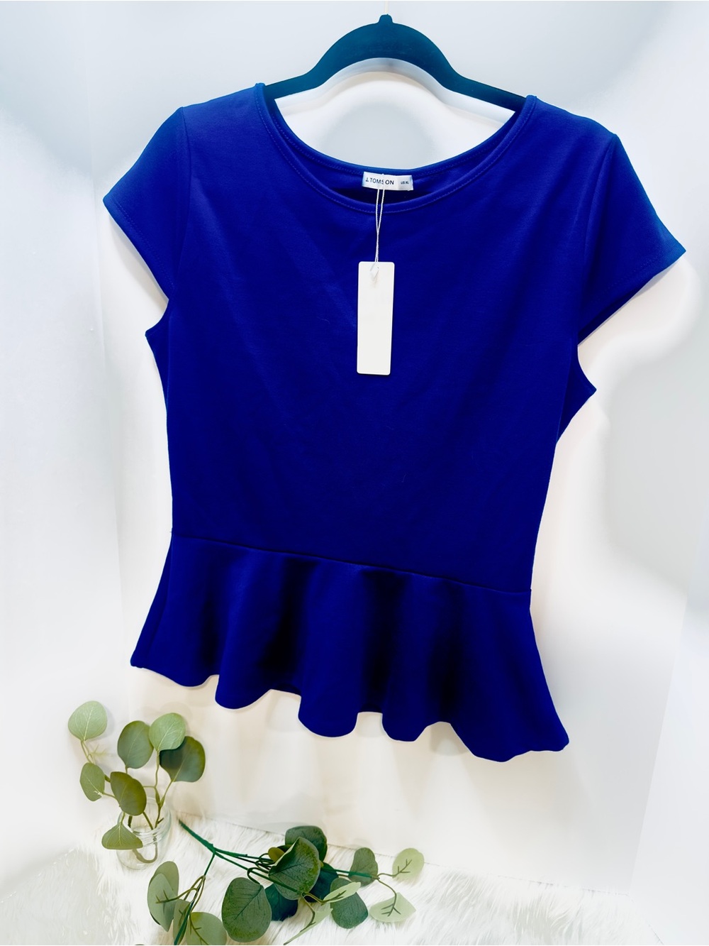 NWT J. TOMSON Royal Blue Short Sleeve Peplum Top Blouse Size XL Business Casual